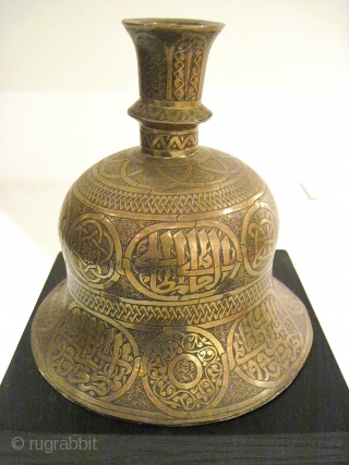 Mamluk revival hookah base (or possibly candle holder?), in brass, 19th C., Egypt or Syria. Elaborately and elegantly hand decorated.             