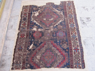 Anatolian Kurdish Rug fragment Circa.1830 mounted very well on linen.size is 140x140cm                     