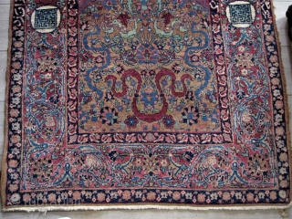 	Kumkapi Rug 225KPI 65" x 38" most likely Kerman
        ca Lt 19th - early 20th C. Signed but I can't 
	translate Signature. Excellent condition, no  ...