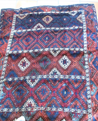 Anatolian Yuruk Rug 19th C.  A pattern somtimes called \"Baklava\"
Beautiful colors. Full pile with a few scattered repiles about 50" x 98" inches
slightly curved uneven end. I would consider trades. Thank  ...