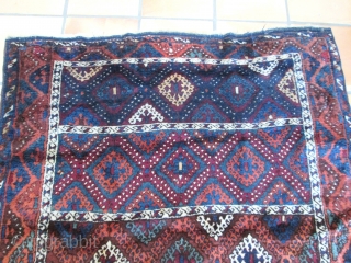Anatolian Yuruk Rug 19th C.  A pattern somtimes called \"Baklava\"
Beautiful colors. Full pile with a few scattered repiles about 50" x 98" inches
slightly curved uneven end. I would consider trades. Thank  ...