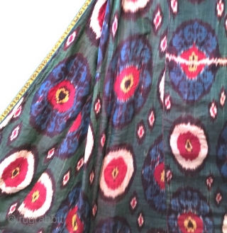 19th cent Uzbek Atlas Ikat Chapan, silk wrap/ silk weft (silk on silk). Excellent veg dyes colours and design. Reasonable price.            