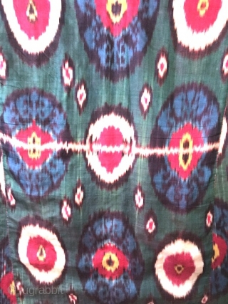 19th cent Uzbek Atlas Ikat Chapan, silk wrap/ silk weft (silk on silk). Excellent veg dyes colours and design. Reasonable price.            