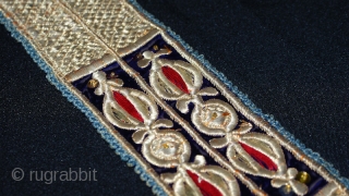 Uzbek dress collar (Peskurta), Bukharan, 19th century with gold plated and silk embroidery. The backing has printed cotton. Good condition.             