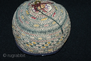 The beautiful 19th cent Uzbek hat, excellent colours, and stitches. Very rare Uzbek hat. More information please mail me.              