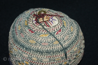 The beautiful 19th cent Uzbek hat, excellent colours, and stitches. Very rare Uzbek hat. More information please mail me.              
