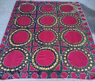 Excellent early 19th cent Uzbek Tashkent region Suzani. Excellent veg dyes colours and stitches. Good condition, the size is 230cm by 180cm.           