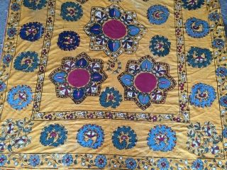 Late 19th cent Uzbek Suzani. Beautiful natural colours and spectacular stitches. Good condition, the size is: 220cm by 170cm.              