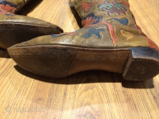19th cent Uzbek leather boots. Beautiful colours, rare piece.                        