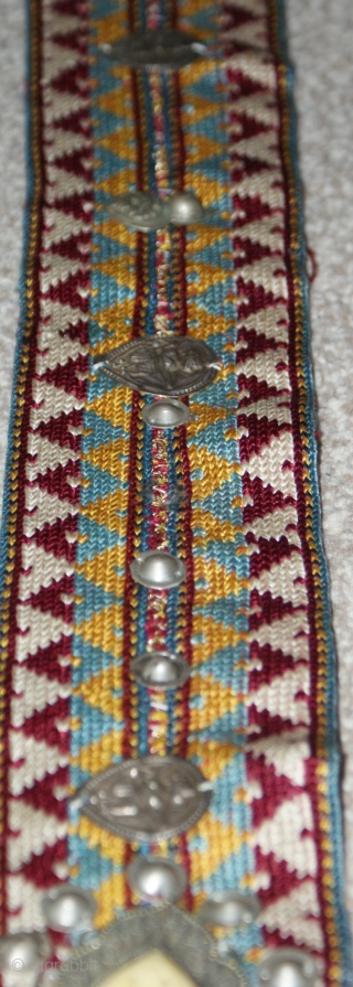 Antique Uzbek cross stitches belt, Spectacular silver, and colours. Offered fair price.                     