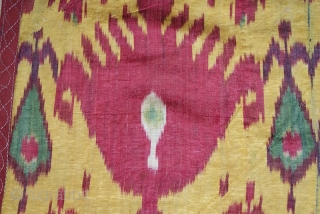 A superb 1850th Uzbek ikat panel. it is collectible piece, it has superb graphic and colours. it is very rare piece, and  it is silk warp/cotton weft. it is one of  ...