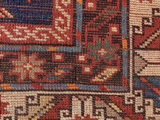 Caucasian Kazak, circa 1900, 4-4 x 8-8 (112 x 190), good condition, rug was washed, wear, few creases, one end original braiding finish, moth bites, browns oxidized, plus shipping.    