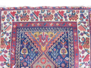 North West Persian weave and design, Kurdish colors and border, 3-1 x 18-1 (.94 x 5.51), late 19th century, 15-20 small animals, beautiful colors, clean, good pile,  floopy handle, 2 small  ...