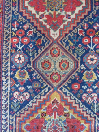 North West Persian weave and design, Kurdish colors and border, 3-1 x 18-1 (.94 x 5.51), late 19th century, 15-20 small animals, beautiful colors, clean, good pile,  floopy handle, 2 small  ...