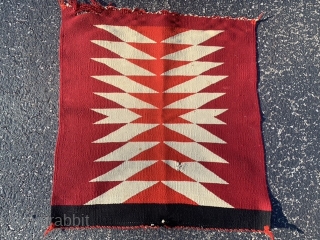 Germantown Navajo Sampler, early 20th century, 1-7 x 1-8 (48 x 51), fine weave, tare and hole, great colors, plus shipping.            