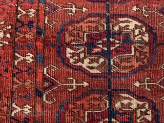 Tekke Turkoman, late 19th century, 3-7 x 5-5 (109 x 165), rug was hand washed, even low, floppy handle, 2 worn spots to fountain, 
Plus shipping.       