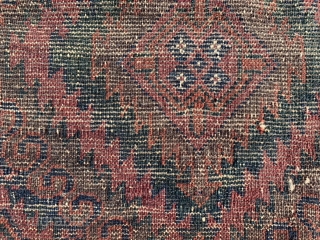 Persian Baluch Mushwani bag face, late 19th century, 1-11 x 2-2 (58 x 66), rug was hand washed, minor end loss, fantastic dark green, 2 small moth damage, good pile, plus shipping. 