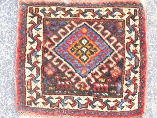 Persian Qashqai Chanteh bag face, 6" x 6" (.15 x .15), early 20th century, very good condition, 2 small animals, thick soft wool.          