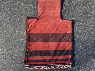 Persian Baluch Salt (Namakdan) bag, late 19th century, 1-3 x 1-11 (38 x 58), rug was washed, soumac front, kilim back, pile bottom skirt, nice handle, excellent work, slight dye run in  ...