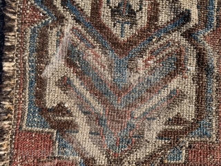 Persian Koliyai fragment, late 19th century, 3-5 x 5-6 (104 x 168), rug was hand washed, worn, holes, small faded white stain (pic), 
Fragment of large carpet, plus shipping.    