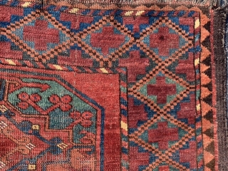 Ersari Turkoman, late 19th century, 6-11 x 8-11 (211 x 272), rug was hand washed, worn areas, pile areas, super colors, original ends and edges, plus shipping.      