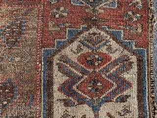 Persian Koliyai fragment, late 19th century, 3-5 x 5-6 (104 x 168), rug was hand washed, worn, holes, small faded white stain (pic), 
Fragment of large carpet, plus shipping.    