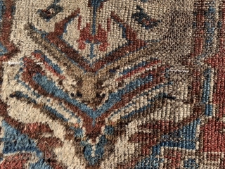 Persian Koliyai fragment, late 19th century, 3-5 x 5-6 (104 x 168), rug was hand washed, worn, holes, small faded white stain (pic), 
Fragment of large carpet, plus shipping.    