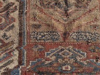 Persian Koliyai fragment, late 19th century, 3-5 x 5-6 (104 x 168), rug was hand washed, worn, holes, small faded white stain (pic), 
Fragment of large carpet, plus shipping.    