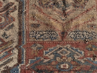 Persian Koliyai fragment, late 19th century, 3-5 x 5-6 (104 x 168), rug was hand washed, worn, holes, small faded white stain (pic), 
Fragment of large carpet, plus shipping.    