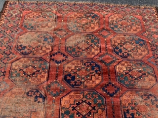 Ersari Turkoman, late 19th century, 6-11 x 8-11 (211 x 272), rug was hand washed, worn areas, pile areas, super colors, original ends and edges, plus shipping.      