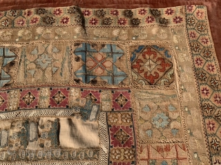 Greek Embroidery, late 19th century, 3-2 x 4-7 (97 x 140), prayer design, missing small area, mounted on linen, panels need to be sewn secure, plus shipping.      