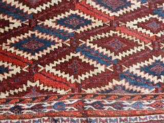 Turkman Yomud Asmalyk, Mid 19th century, 2-1 x 3-8 (.64 x 1.12), good full pile, fine weave, rug was hand washed, floppy handle, soft luxurious wool, great colors, Green Silk highlights in  ...