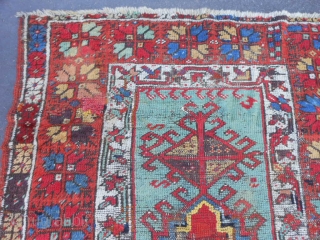 Turkish Konya Prayer Rug, Mid 19th century, 3-3 x 4-7 (.99 x 1.40), wear, oxidation, missing bottom guard border, missing half of top guard border, old repairs, rug was hand washed, plus  ...