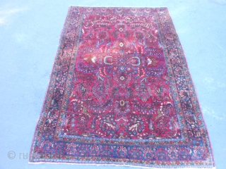 Persian Sarouk, 4-3 x 6-2 (1.29 x 1.88), circa 1920, good pile, good condition, fine weave, "painted", minor ends loss, I washed this rug, white knots in pile,
plus shipping.    