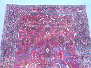 Persian Sarouk, 4-3 x 6-2 (1.29 x 1.88), circa 1920, good pile, good condition, fine weave, "painted", minor ends loss, I washed this rug, white knots in pile,
plus shipping.    