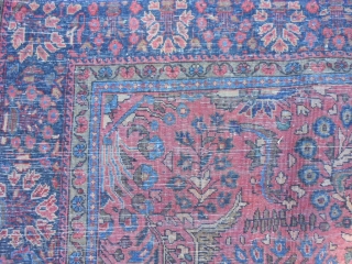 Persian Sarouk, 4-3 x 6-2 (1.29 x 1.88), circa 1920, good pile, good condition, fine weave, "painted", minor ends loss, I washed this rug, white knots in pile,
plus shipping.    