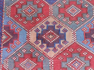 Persian Shah Savan Verneh bag face, late 19th century, 1-6 x 1-7 (.46 x .48), hand washed, ends frayed, weft wrapping technique, very good condition, great colors, plus shipping.    