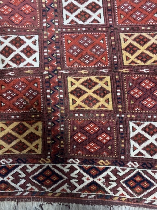 Yomud Turkoman, early 20th century, 8-0 x 19-8 (244 x 600), very good condition, clean, floppy handle, good pile, few old minor repairs, original ends and edges, has most of kilim skirts,  ...