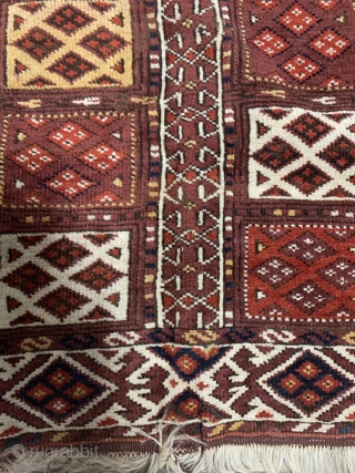 Yomud Turkoman, early 20th century, 8-0 x 19-8 (244 x 600), very good condition, clean, floppy handle, good pile, few old minor repairs, original ends and edges, has most of kilim skirts,  ...