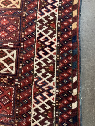 Yomud Turkoman, early 20th century, 8-0 x 19-8 (244 x 600), very good condition, clean, floppy handle, good pile, few old minor repairs, original ends and edges, has most of kilim skirts,  ...