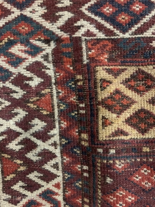 Yomud Turkoman, early 20th century, 8-0 x 19-8 (244 x 600), very good condition, clean, floppy handle, good pile, few old minor repairs, original ends and edges, has most of kilim skirts,  ...