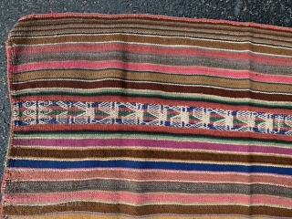 Peru/Ecuador kilim, early to mid 20th century, 3 x 3-3 (91 x 99), very good condition, could use wash, closed tapestry with soumac bands, wool, reversible, plus shipping.     