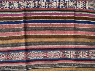 Peru/Ecuador kilim, early to mid 20th century, 3 x 3-3 (91 x 99), very good condition, could use wash, closed tapestry with soumac bands, wool, reversible, plus shipping.     