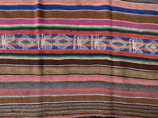 Peru/Ecuador kilim, early to mid 20th century, 3 x 3-3 (91 x 99), very good condition, could use wash, closed tapestry with soumac bands, wool, reversible, plus shipping.     