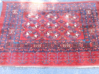 Turkmen Beshir Chuval, late 19th century, 3 x 4-8 (.91 x 1.42), very good condition, skirt end overcast, I washed this rug, plus shipping.         