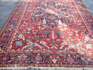 Persian Heriz, 8-11 x 12-3 (2.72 x 3.73), circa 1930, very good condition, full thick pile, original twisted fringe, original edges, was dusted (no dirt), was stored in attic (never used).  