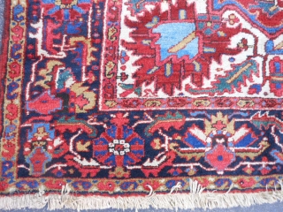 Persian Heriz, 8-11 x 12-3 (2.72 x 3.73), circa 1930, very good condition, full thick pile, original twisted fringe, original edges, was dusted (no dirt), was stored in attic (never used).  