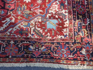 Persian Heriz, 8-11 x 12-3 (2.72 x 3.73), circa 1930, very good condition, full thick pile, original twisted fringe, original edges, was dusted (no dirt), was stored in attic (never used).  