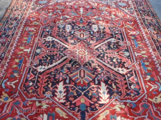 Persian Heriz, 8-11 x 12-3 (2.72 x 3.73), circa 1930, very good condition, full thick pile, original twisted fringe, original edges, was dusted (no dirt), was stored in attic (never used).  