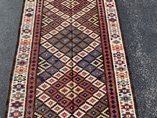 Saved Shah Savan Kilim runner,  early 20th century, 3-4 x 13-4 (102 x 406),  very good condition, reversible, rug was washed, closed tapestry weave, strong and tight, plus shipping.  